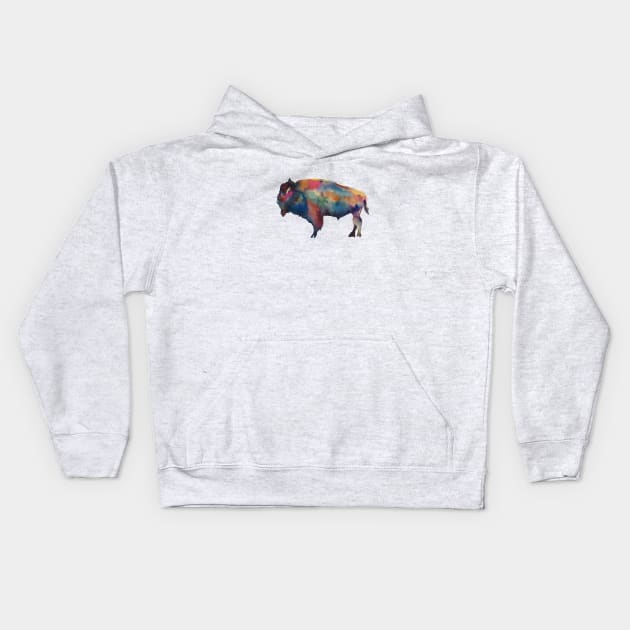 Buffalo Bison Colorful Cowboy Watercolor Art Kids Hoodie by CunninghamWatercolors